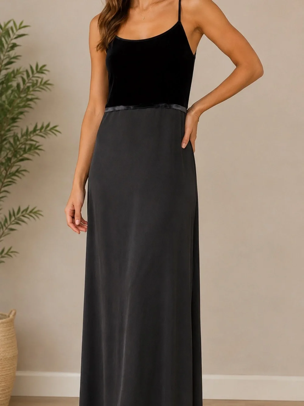 Vintage 90s Byer Too Velvet Maxi Dress M Black Y2K Slip Made USA